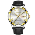Fashionable black leather strap watch with silver dial, golden case and Roman numerals - Black Leather Gold Case White Dial