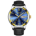 Montre à quartz pour hommes avec cadran bleu, index dorés et bracelet en cuir noir - Cuir Noir Boîtier Or Cadran Bleu