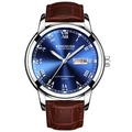 Montre à quartz pour hommes avec cadran bleu, boîtier argenté et bracelet en cuir brun - Cuir Noir Boîtier Argent Cadran Bleu