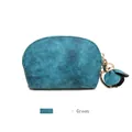 Mini emerald green suede coin purse with gold zipper and stylish tassel floral charm - Green