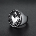 Anello con sigillo retrò in acciaio inossidabile con rilievo cuore e corona argento - US 7 / Color Acciaio