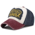 Distressed burgundy and beige Motors Racing baseball cap with vintage patches - Adjustable / Wine Red Brim & Navy Blue