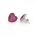 Macro detail of heart-shaped stainless steel earrings with sparkling red druzy stones - Red-Purple (3)