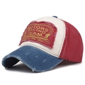 Vintage racing style baseball cap in red, white and blue with distressed patchwork - Adjustable / Lake Blue Brim & Watermelon Red