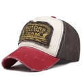 Vintage tricolor washed baseball cap with motors racing patch and distressed brim - Adjustable / Watermelon Red Brim & Brown