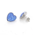 Macro shot of 13x14mm heart-shaped druzy stud earrings in silver-tone stainless steel - Blue (7)