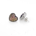 Macro shot of silver heart studs with purple druzy crystal inserts and butterfly backs - Purple Gold (5)