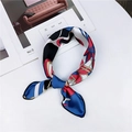 Blue and red abstract print satin square scarf with stylish contrast edge finish - Dark Blue Red Colorblock
