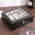 Black crocodile pattern 10-slot leather watch box with glass window and metal lock - 10-Slot Watch Organizer Box / Black Crocodile Print