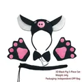 5-piece black pig costume set with plush headband, ears, gloves, bowtie, and tail for kids - 3D Black Pig 5-Piece Set (Headband+Bowtie+Tail+Gloves)