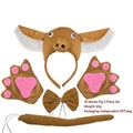 5-piece brown pig costume set for kids including plush ears headband and paw gloves - 3D Brown Pig 5-Piece Set (Headband+Bowtie+Tail+Gloves)