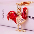 Chinese style zodiac rooster keychain with red enamel and sparkling rhinestones - Red
