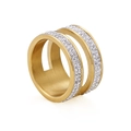 18k gold plated double-row stainless steel ring with micro-paved white rhinestones - US 7 / Gold