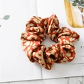 Elegant satin leopard print hair scrunchie in orange and beige tones for women - Small Leopard Wine Red