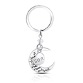 Detail van een zilveren sleutelhanger met gegraveerde hart- en maanvormige hangers - Zoon Stijl Sleutelhanger (D1002son)