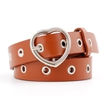 Cintura in pelle marrone con fibbia a cuore argento e occhielli in metallo - 105cmx2.5cm / Cammello