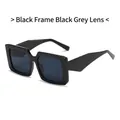 Modern square oversized sunglasses with glossy black frame and dark grey lenses - Black Frame Grey Lens