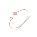 Bracelet jonc ouvert en or rose élégant avec un design double cœur en cristal - Style Ouvert à Double Cœur / Or rose