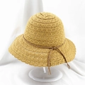 Lace hollow-out straw sun hat with decorative bow and tassels in ginger yellow - M (56-58cm) / Khaki