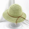 Women's light green lace hollow straw hat with bow for sun protection and beach vacation - M (56-58cm) / Matcha Green