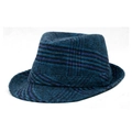Classic blue plaid fedora hat with thick wool texture and vintage checkered pattern - 56-58cm / Lake Blue Dark Blue New Plaid