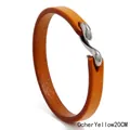 Bracciale vintage in pelle giallo terra da uomo, lungo 20 cm, con chiusura a gancio S - Giallo Terra / 20cm