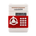 Red and white smart ATM piggy bank with digital keypad and auto-roll paper money slot - White Red