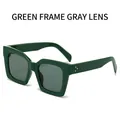 Retro square green frame sunglasses with gray lenses and triple rivet accents - Green Frame Grey Lenses