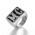 Men's punk style wide silver stainless steel signet ring with embossed MC letters - US 7 / Steel Color MC