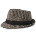 Classic fedora hat featuring a stylish brown plaid pattern and a black decorative band - 56-58cm / Coffee Plaid