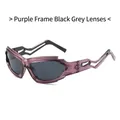 Lunettes punk Y2K avec monture violette futuriste et branches géométriques ajourées - Monture Violette Verres Gris