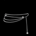 Silver multilayer punk body chain with hanging coin charms on a dark backdrop - 01 Silver Sunflower