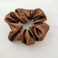 Brown satin scrunchie with silky finish and elastic design for women's hairstyles - 192 Coffee