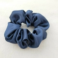 Glossy blue satin scrunchie with high elasticity and elegant pleated silk fabric texture - Dark Blue