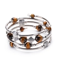 Layered wrap bracelet featuring brown tiger eye stones and silver textured metal wire - Tiger Eye Bracelet