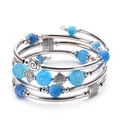 Multi-layer wrap bracelet with blue imperial stone beads and silver floral charms - Agate