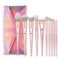Set de 10 brochas de maquillaje oro rosa con un estuche holográfico rosa brillante - Juego de 10 + Bolsa Holográfica / Oro rosa