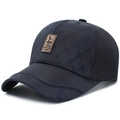 Gesteppte marineblaue Baseballkappe für Herren mit braunem Leder-Logo-Patch - Verstellbar / Marineblau