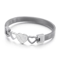 Bracciale a maglia d'argento con tre cuori in zirconi in uno stile moderno e trendy - Colore Acciaio (KB106624-K)