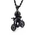 Ciondolo teschio motociclista nero stile punk su una catena a maglia intrecciata - Stile Scheletro in Bicicletta Nero (KP79990-K)