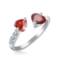 Silver open ring with red heart zircon stones and small white diamonds in a luxury design - Garnet Red