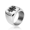 Chevalière pour homme en acier inoxydable argenté avec blason carré et gravure - Taille 7 / Style Emblème Français / Argent