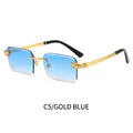 Frameless sunglasses with gold frame gradient blue lens and lion head metal detail - Gradient Blue