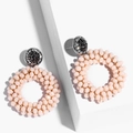 Detail of bohemian round drop earrings with pink beads and shimmering crystal studs - erp45 Pink