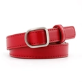 Cinturón de mujer de cuero sintético rojo con hebilla metálica en D y costuras - Rojo