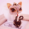 Kreativer goldener Katzen-Schlüsselanhänger mit Glitzersteinen und schwarzen Details - Schwarz
