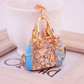Elegant gold and blue flower handbag keychain pendant with sparkling rhinestones - Sky Blue