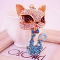 Süßer Fuchs Schlüsselanhänger mit blauen Kristallen und Goldfinish für Geschenke - Blau