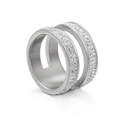 Silver stainless steel double row ring with white pavé crystals in a minimalist design - US 7 / Silver