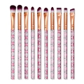 10pcs portable makeup brush set with white floral handles and rose gold tubes - Purple Black Floral Marble Eye Brush